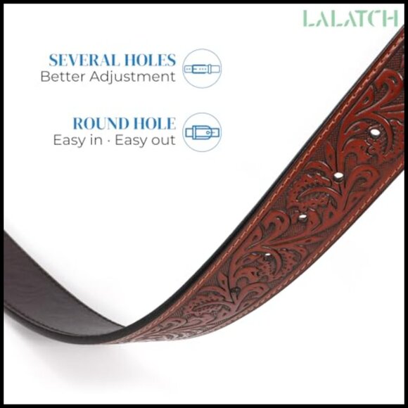 Western Leather Belt Floral Engraved Longhorn Buckle Classic Cowboy Style main image 6